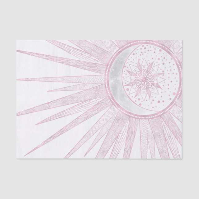 Papier Mousseline Elegant Pink Sun Moon Doodle Mandala White Design (Recto)