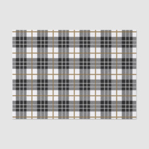 Papier Mousseline Élégant Plaid noir, blanc et or