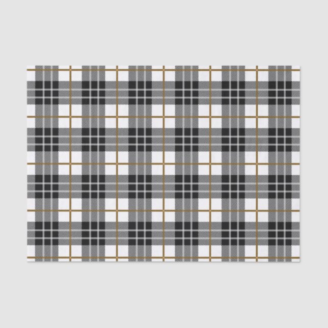 Papier Mousseline Élégant Plaid noir, blanc et or (Recto)