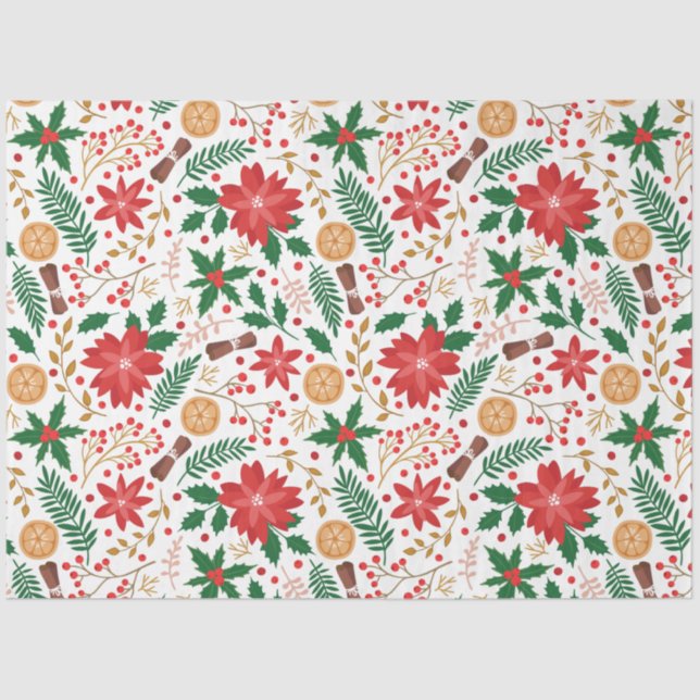 Papier Mousseline Élégant Poinsettia Hiver Floral Botanique (Recto)
