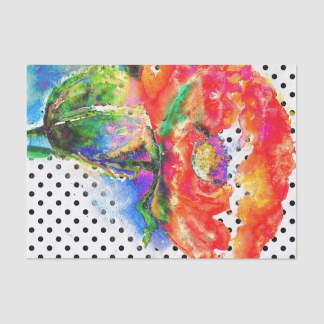 Papier Mousseline Elégant pois à aquarelle rouge abstrait (Recto)