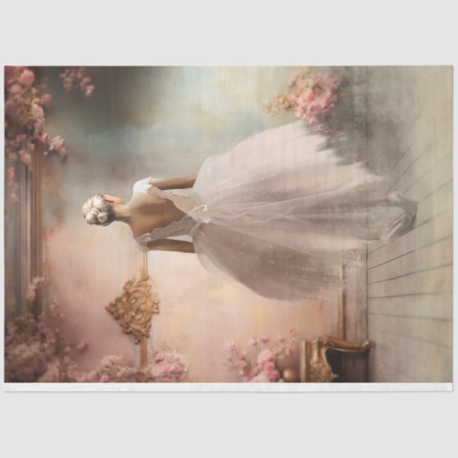 Papier Mousseline Elégant Portrait Ballerina & Floral, Chic Shabby (Recto)