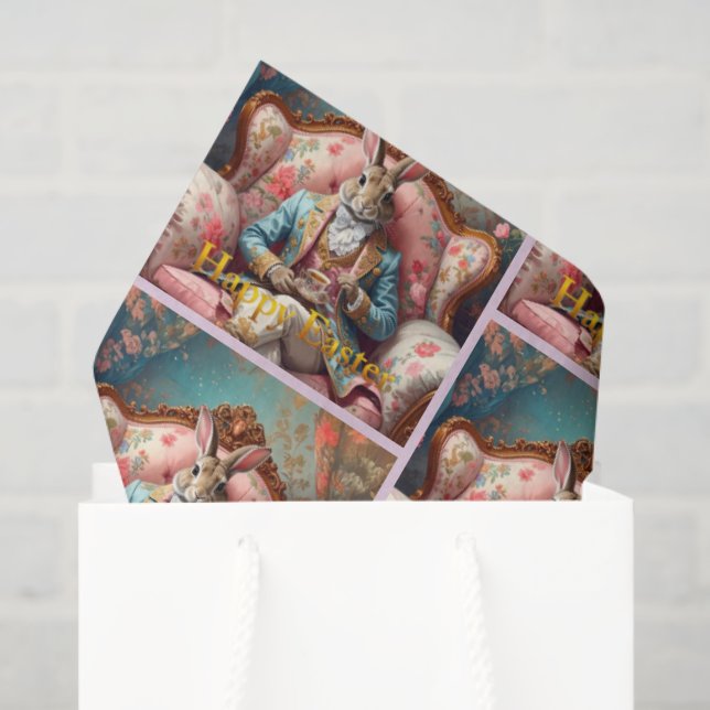 Papier Mousseline Elegant rabbit Drinking Tea Happy Easter (Sac cadeau)