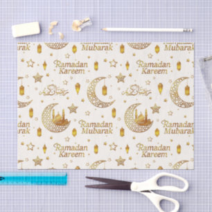 Papier Mousseline Élégant Ramadan Mubarak Or Étoiles et Lanterne Déc