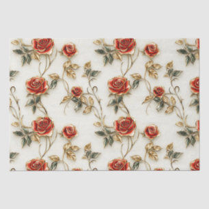 Papier Mousseline Élégant Red Gold Roses Vintages
