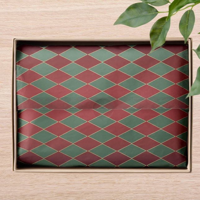 Papier Mousseline Elégant Red Green Harlequin Motif de luxe (Créateur téléchargé)