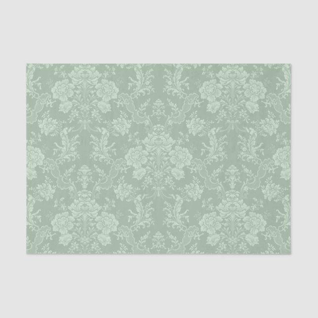 Papier Mousseline Élégant Romantique Chic Floral Damask-Sage Vert (Recto)