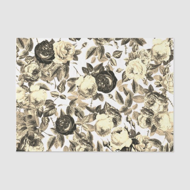 Papier Mousseline Élégant Rose Beige Vintage Floral (Recto)