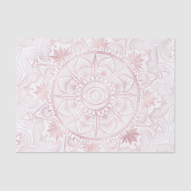 Papier Mousseline Elégant Rose Blanc Or Oeil Soleil Lune Mandala