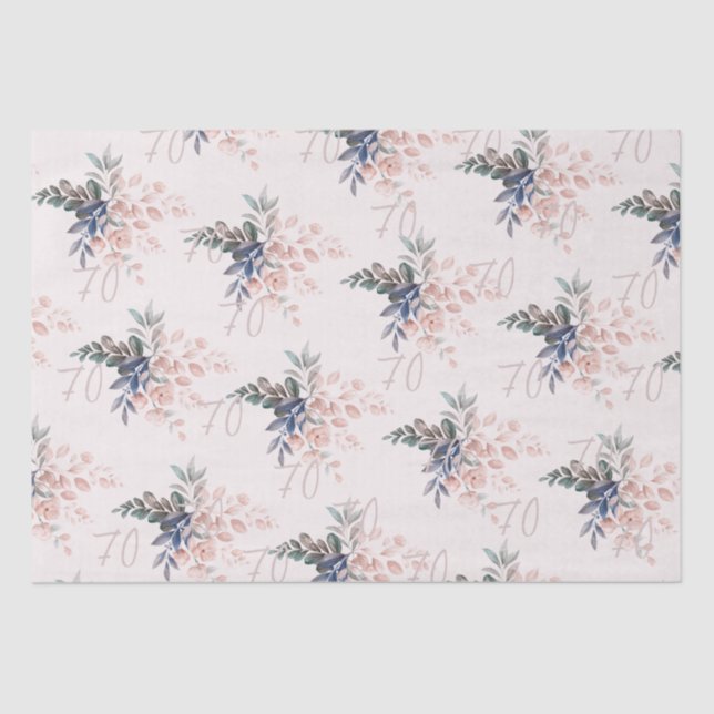 Papier Mousseline Élégant rose floral 70e anniversaire Personnalisé (Recto)