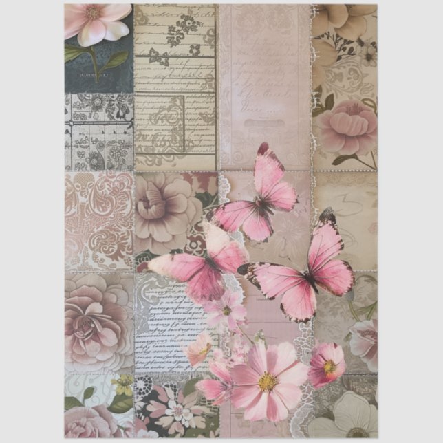 Papier Mousseline Elégant rose Floral Abstrait Art Collage Découpage (Recto)