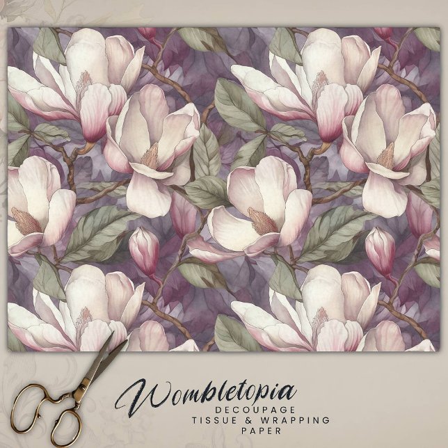 Papier Mousseline Élégant rose floral de Magnolia sur violet (Créateur téléchargé)