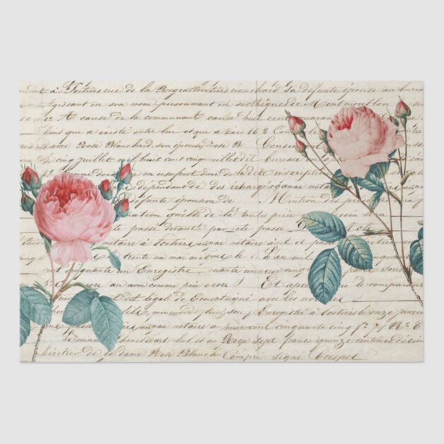 Papier Mousseline Élégant Rose Vintage sur écriture manuscrite (Recto)