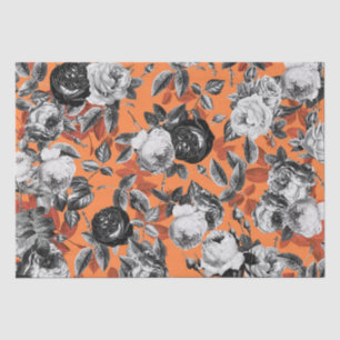 Papier Mousseline Élégant Roses Vintages noirs blancs sur orange