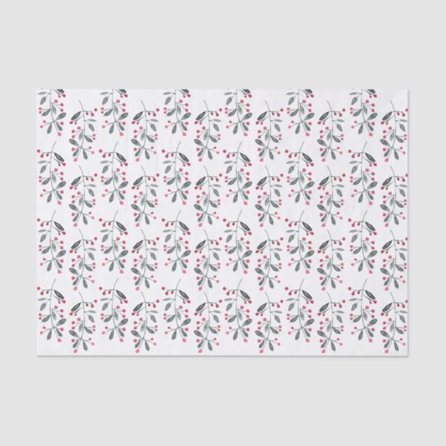 Papier Mousseline Élégant rouge et vert Holly Feuille Motif de Noël (Recto)