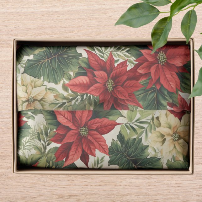 Papier Mousseline Élégant Rouge Poinsettia Floral Noël (Créateur téléchargé)