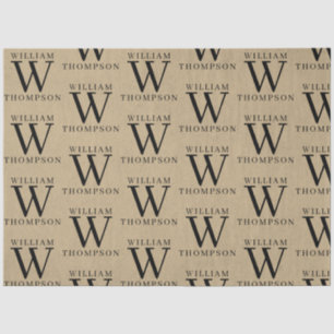 Papier Mousseline Élégant Rustic Kraft Nom Monogrammé