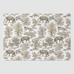 Papier Mousseline Élégant Rustique Beige Forest Animaux Toile