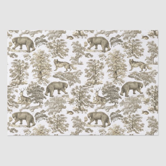 Papier Mousseline Élégant Rustique Beige Forest Animaux Toile (Recto)