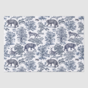 Papier Mousseline Élégant Rustique Blue Forest Animaux Toile