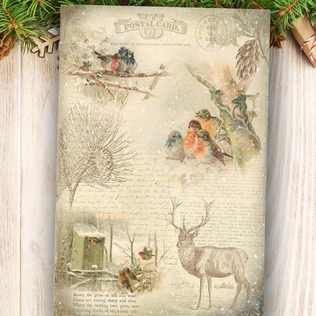 Papier Mousseline Élégant Rustique Vintage Noël Woodland Collage (Créateur téléchargé)