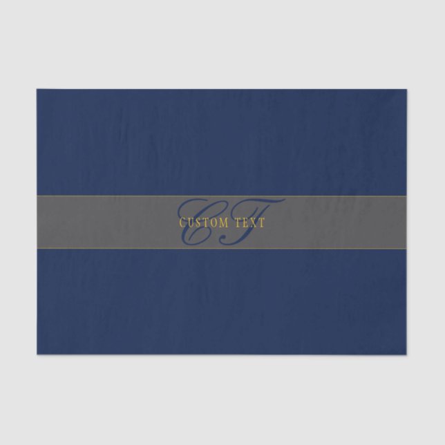 Papier Mousseline Élégant Script Monogram Dark Navy Blue Grey & Gold (Recto)
