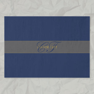 Papier Mousseline Élégant Script Monogram Dark Navy Blue Grey & Gold