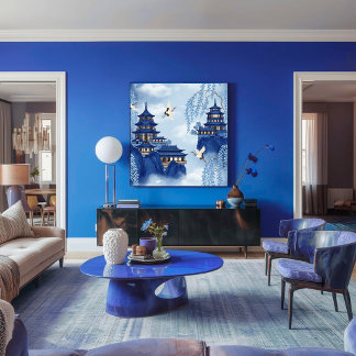 Papier Mousseline Elegant Serene Blue Chinoiserie Mountain Decoupage