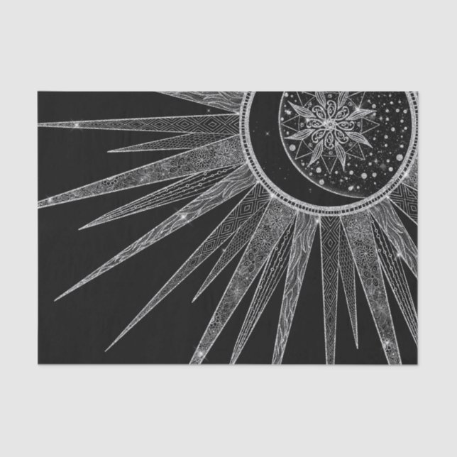 Papier Mousseline Elégant Silver Sun Moon Mandala Black Design (Recto)