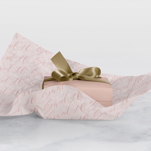 Papier Mousseline Élégant Sweet 16 Script Calligraphie Motif rose (Créateur téléchargé)