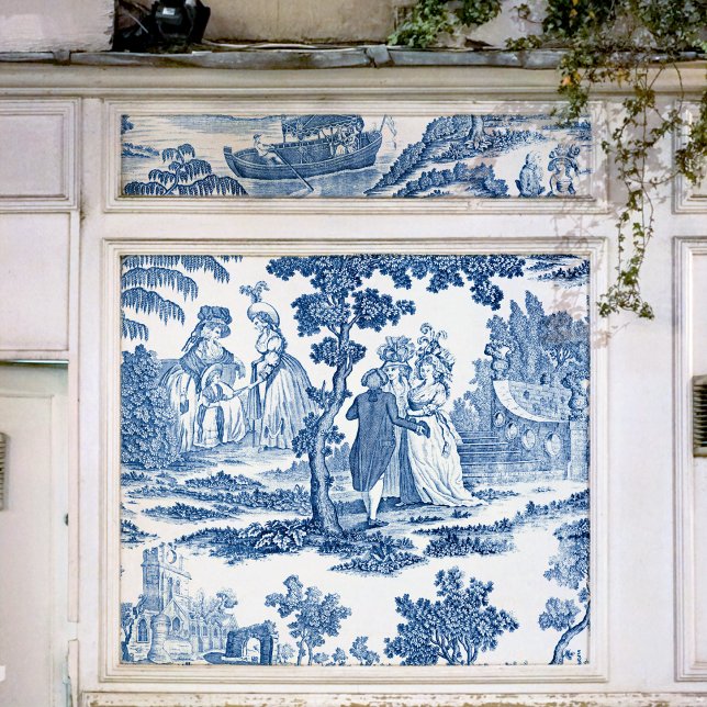 Papier Mousseline Elégant Toile Vintage Bleu et Blanc (Créateur téléchargé)