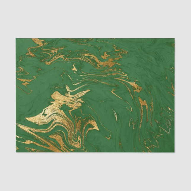Papier Mousseline Élégant Vert Gold Faux Marbre Noël (Recto)