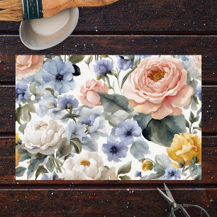 Papier Mousseline Elégant Vintage Aquarelle Peonies et Roses