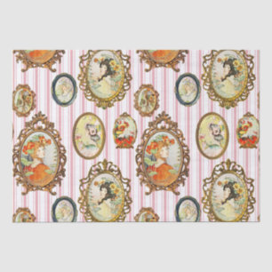 Papier Mousseline Elégant Vintage Art Nouveau Filles Cadres Fleurs