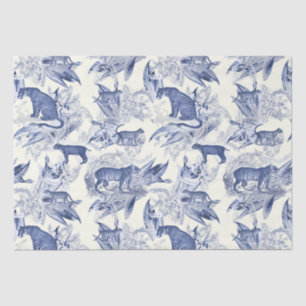 Papier Mousseline Elégant Vintage Blue Toile Wild Cats Jungle