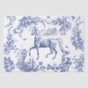 Papier Mousseline Elégant Vintage Chic Bleu Cheval Toile Florale
