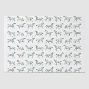 Papier Mousseline Elégant Vintage Galloping Horses Green Toile