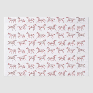Papier Mousseline Elégant Vintage Galloping Horses Rouge Blanc Toile