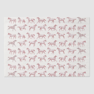 Papier Mousseline Elégant Vintage Galloping Horses Rouge Blanc Toile