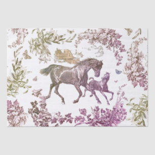 Papier Mousseline Elégant Vintage Gold Burgundy Horse Floral Toile