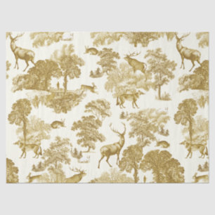 Papier Mousseline Elégant Vintage Gold Deer Fox Hare Country Toile