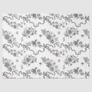 Papier Mousseline Élégant Vintage gravé noir Roses et rubans