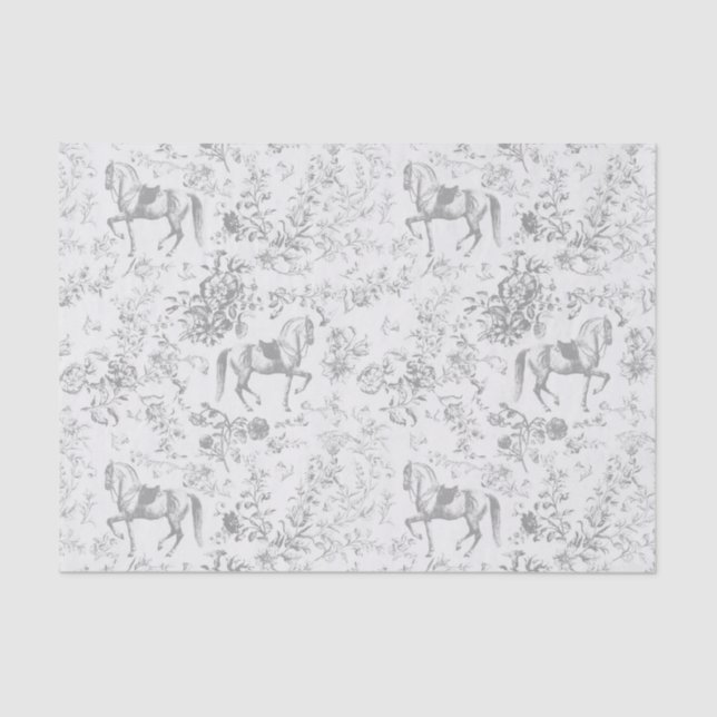 Papier Mousseline Elegant Vintage Gray Horse Floral Pattern (Recto)