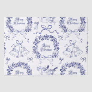 Papier Mousseline Elégant Vintage Joyeux Noël Vaches Bleu Toile