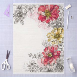 Papier Mousseline Élégant Vintage Pastel Cottage Core Floral