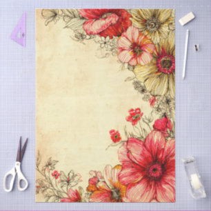 Papier Mousseline Élégant Vintage Pastel Cottage Core Floral