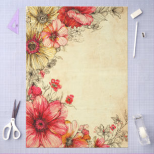 Papier Mousseline Élégant Vintage Pastel Cottage Core Floral
