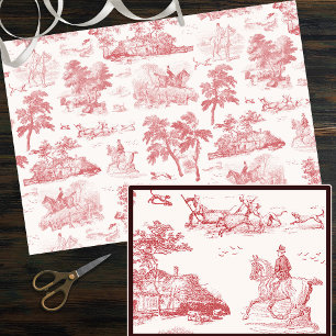 Papier Mousseline Elégant Vintage Rose Rouge Cheval Toile de chasse