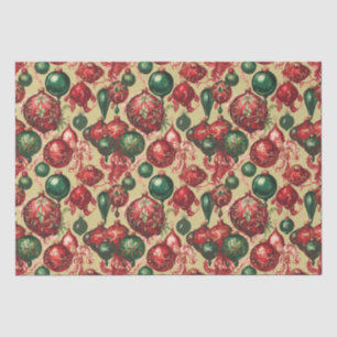 Papier Mousseline Élégant Vintage rouge vert Noël Baubles Or