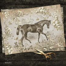 Elégant Vintage Rustique Cheval Beige Toile Floral